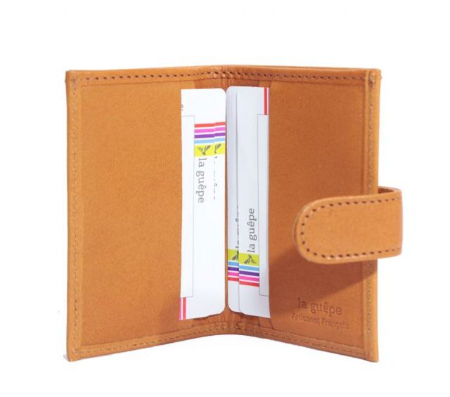 La Guêpe - Petite Maroquinerie - Porte-cartes compact "Luxe" tout cuir gold fermeture à patte - PM-022-01
