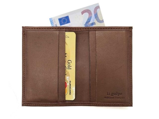 La Guêpe - Petite Maroquinerie - Porte-cartes compact "Luxe" tout cuir marron - PM-038-01