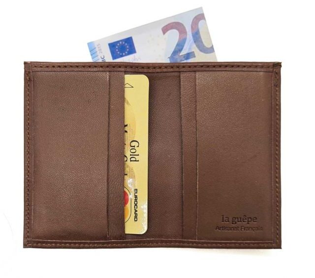 La Guêpe - Petite Maroquinerie - Porte-cartes compact "Luxe" tout cuir marron - PM-038-01