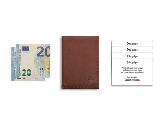 La Guêpe - Petite Maroquinerie - Porte-cartes compact "Luxe" tout cuir marron - PM-038-01