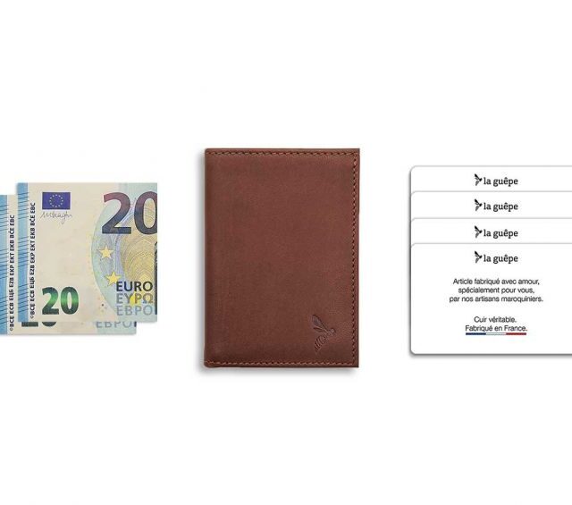 La Guêpe - Petite Maroquinerie - Porte-cartes compact "Luxe" tout cuir marron - PM-038-01