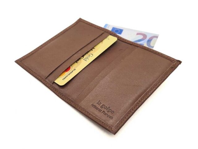 La Guêpe - Petite Maroquinerie - Porte-cartes compact "Luxe" tout cuir marron - PM-038-01