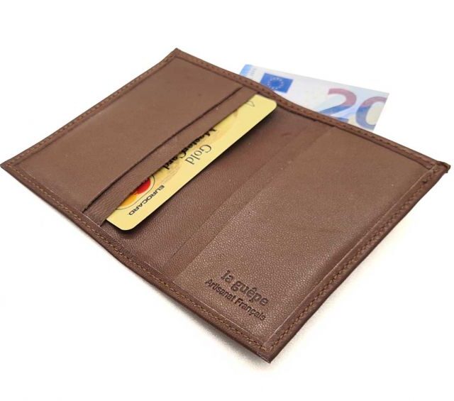 La Guêpe - Petite Maroquinerie - Porte-cartes compact "Luxe" tout cuir marron - PM-038-01