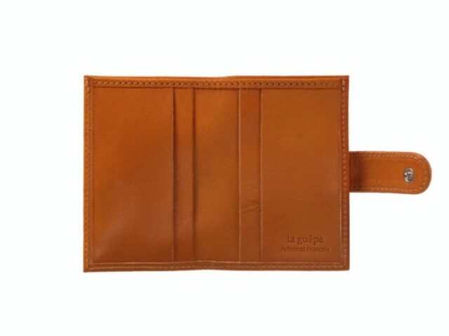 La Guêpe - Petite Maroquinerie - Porte-cartes compact "Luxe" tout cuir moutarde fermeture à patte - PM-022-01