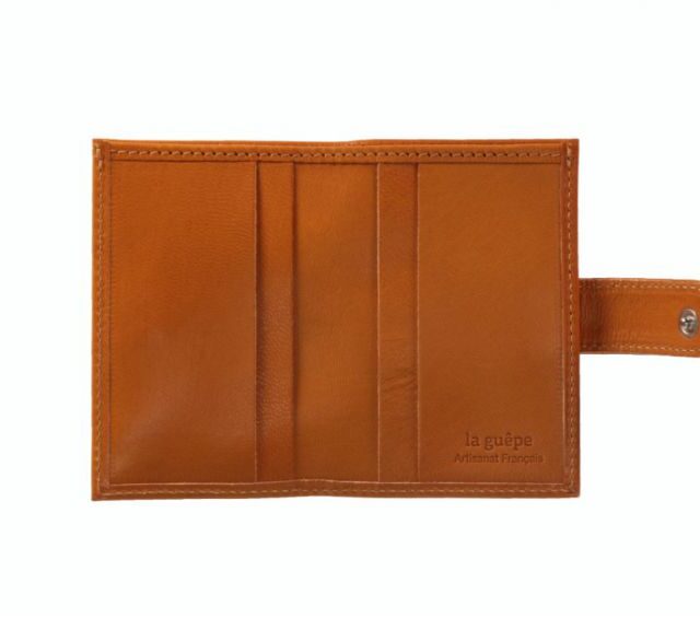 La Guêpe - Petite Maroquinerie - Porte-cartes compact "Luxe" tout cuir moutarde fermeture à patte - PM-022-01