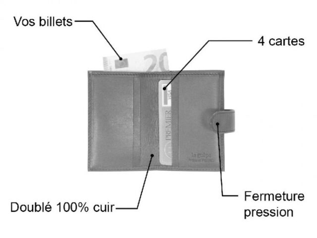 La Guêpe - Petite Maroquinerie - Porte-cartes compact "Luxe" tout cuir moutarde fermeture à patte - PM-022-01