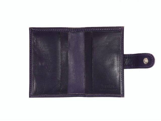 La Guêpe - Petite Maroquinerie - Porte-cartes compact "Luxe" tout cuir myrtille fermeture à patte - PM-022-01