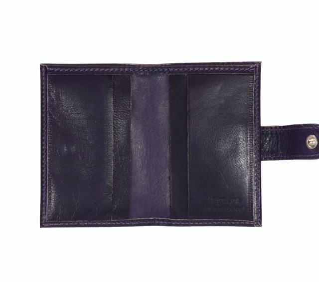 La Guêpe - Petite Maroquinerie - Porte-cartes compact "Luxe" tout cuir myrtille fermeture à patte - PM-022-01