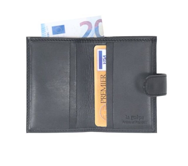 La Guêpe - Petite Maroquinerie - Porte-cartes compact "Luxe" tout cuir myrtille fermeture à patte - PM-022-01
