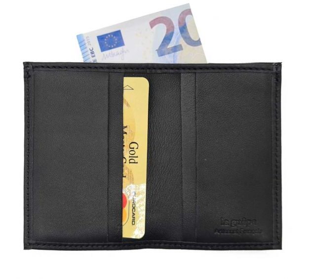 La Guêpe - Petite Maroquinerie - Porte-cartes compact "Luxe" tout cuir noir - PM-038-01