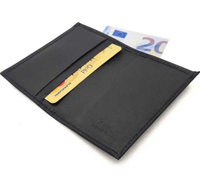 La Guêpe - Petite Maroquinerie - Porte-cartes compact "Luxe" tout cuir noir - PM-038-01