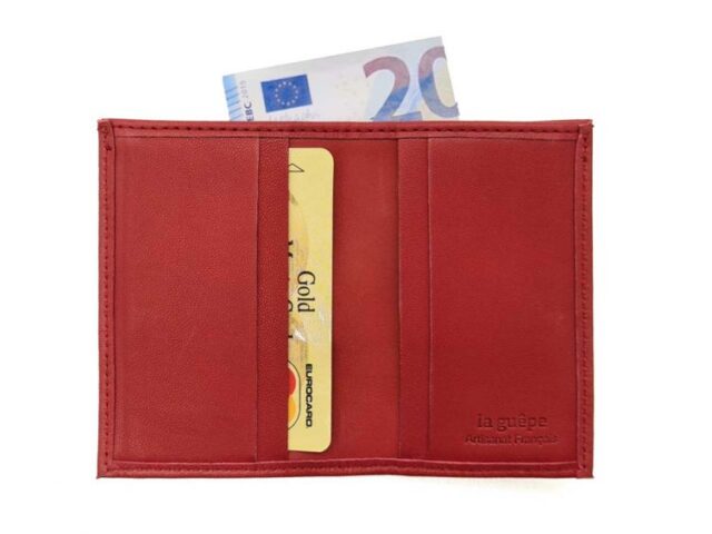 La Guêpe - Petite Maroquinerie - Porte-cartes compact "Luxe" tout cuir rouge - PM-038-01