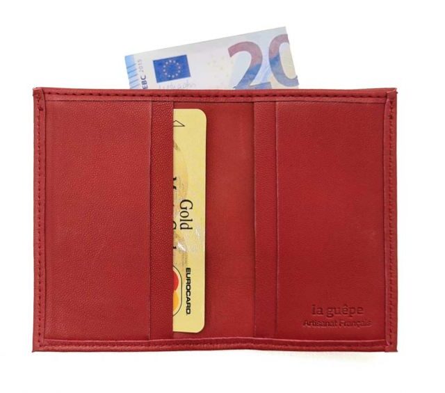 La Guêpe - Petite Maroquinerie - Porte-cartes compact "Luxe" tout cuir rouge - PM-038-01