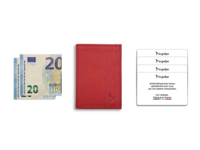 La Guêpe - Petite Maroquinerie - Porte-cartes compact "Luxe" tout cuir rouge - PM-038-01