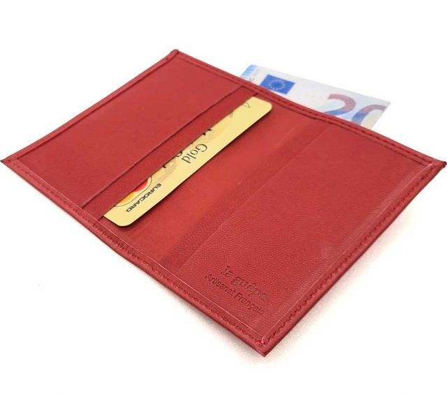 La Guêpe - Petite Maroquinerie - Porte-cartes compact "Luxe" tout cuir rouge - PM-038-01