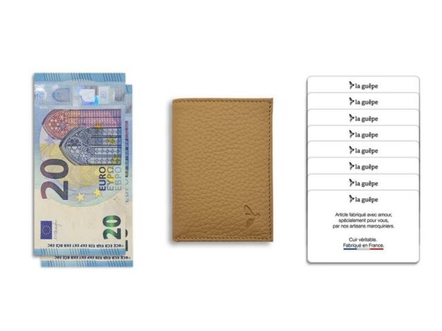 La Guêpe - Petite Maroquinerie - Porte-cartes en cuir grainé beige 8 Cartes - PM-018-05