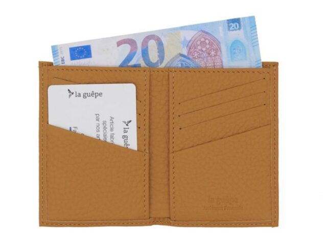 La Guêpe - Petite Maroquinerie - Porte-cartes en cuir grainé beige 8 Cartes - PM-018-05