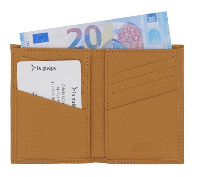 La Guêpe - Petite Maroquinerie - Porte-cartes en cuir grainé beige 8 Cartes - PM-018-05