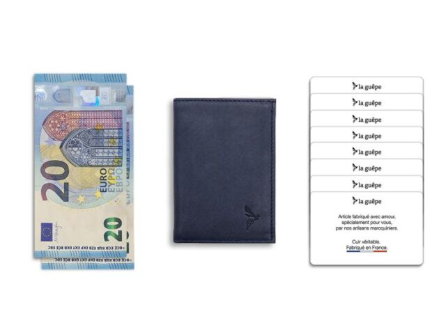 La Guêpe - Petite Maroquinerie - Porte-cartes "Luxe" tout cuir bleu 8 Cartes - PM-018-01