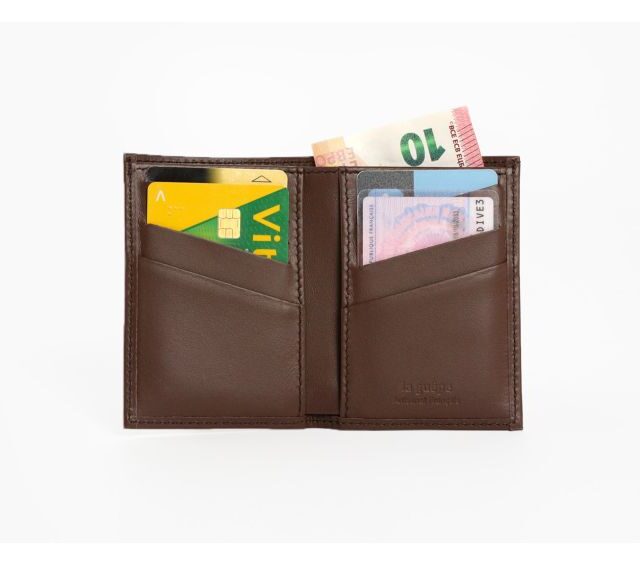 La Guêpe - Petite Maroquinerie - Porte-cartes "Luxe" tout cuir marron 8 Cartes - PM-018-01