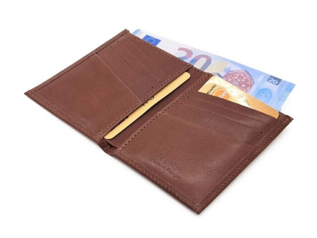 La Guêpe - Petite Maroquinerie - Porte-cartes "Luxe" tout cuir marron 8 Cartes - PM-018-01
