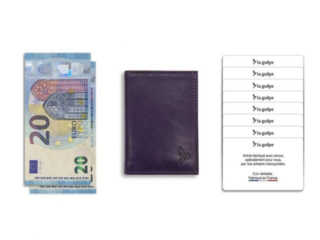 La Guêpe - Petite Maroquinerie - Porte-cartes "Luxe" tout cuir myrtille 8 Cartes - PM-018-01