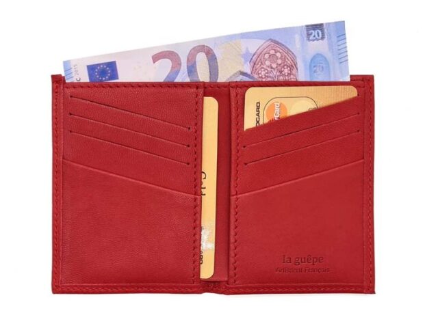 La Guêpe - Petite Maroquinerie - Porte-cartes "Luxe" tout cuir rouge 8 Cartes - PM-018-01