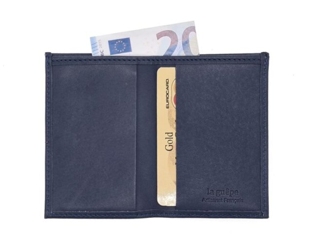 La Guêpe - Petite Maroquinerie - Porte-cartes minimaliste "Luxe" tout cuir bleu 2 Cartes - PM-017-01