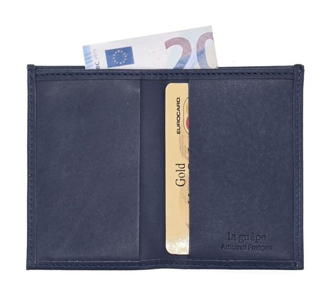 La Guêpe - Petite Maroquinerie - Porte-cartes minimaliste "Luxe" tout cuir bleu 2 Cartes - PM-017-01