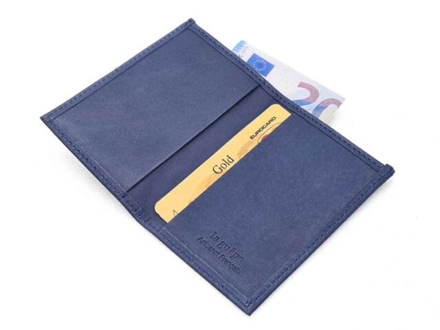 La Guêpe - Petite Maroquinerie - Porte-cartes minimaliste "Luxe" tout cuir bleu 2 Cartes - PM-017-01
