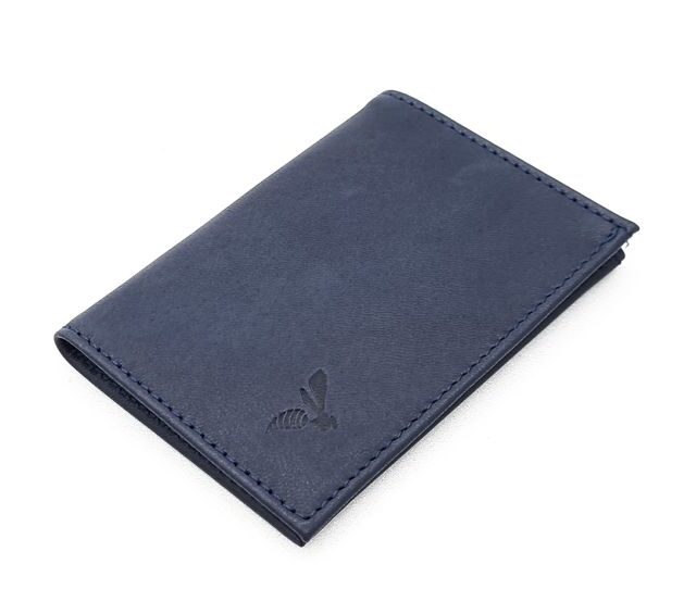La Guêpe - Petite Maroquinerie - Porte-cartes minimaliste "Luxe" tout cuir bleu 2 Cartes - PM-017-01