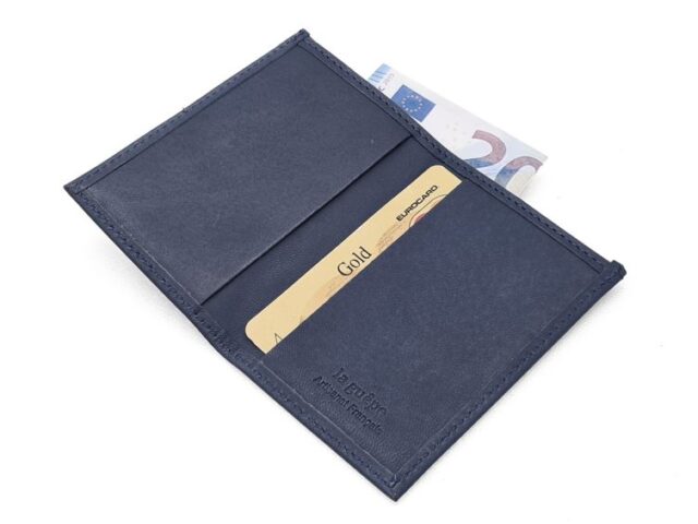 La Guêpe - Petite Maroquinerie - Porte-cartes minimaliste "Luxe" tout cuir bleu 2 Cartes - PM-017-01