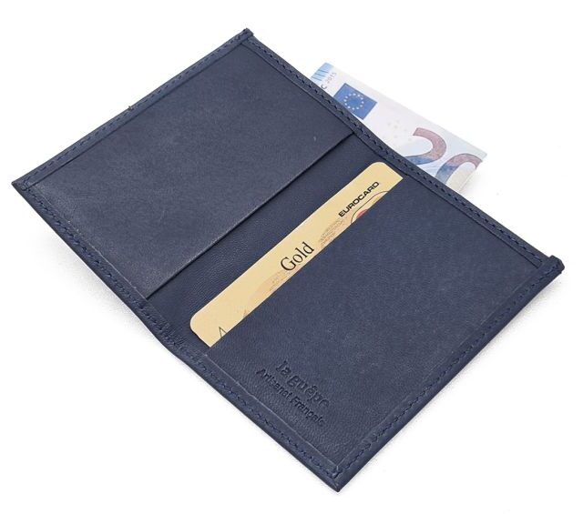 La Guêpe - Petite Maroquinerie - Porte-cartes minimaliste "Luxe" tout cuir bleu 2 Cartes - PM-017-01