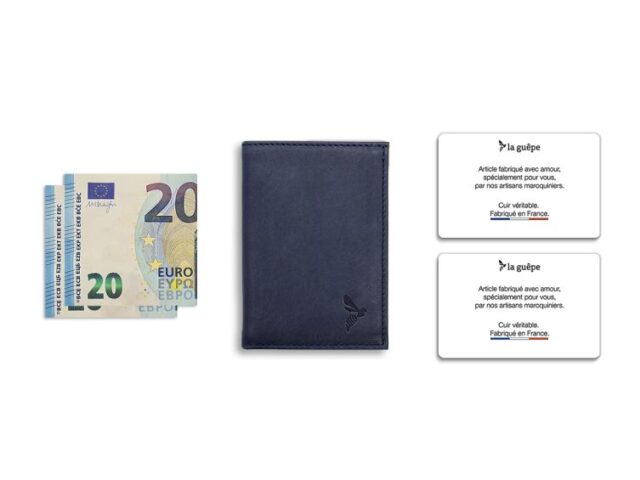 La Guêpe - Petite Maroquinerie - Porte-cartes minimaliste "Luxe" tout cuir bleu 2 Cartes - PM-017-01