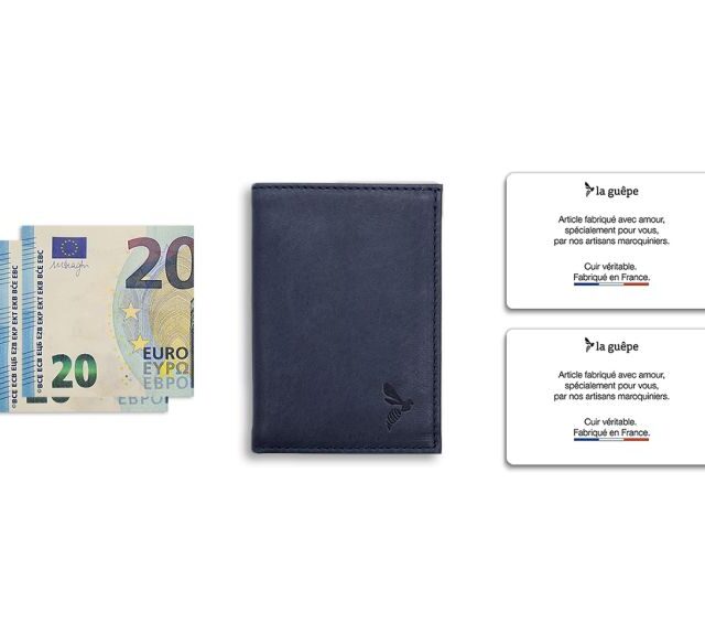 La Guêpe - Petite Maroquinerie - Porte-cartes minimaliste "Luxe" tout cuir bleu 2 Cartes - PM-017-01