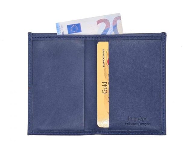La Guêpe - Petite Maroquinerie - Porte-cartes minimaliste "Luxe" tout cuir bleu 2 Cartes - PM-017-01