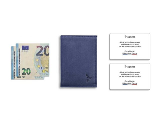 La Guêpe - Petite Maroquinerie - Porte-cartes minimaliste "Luxe" tout cuir bleu 2 Cartes - PM-017-01