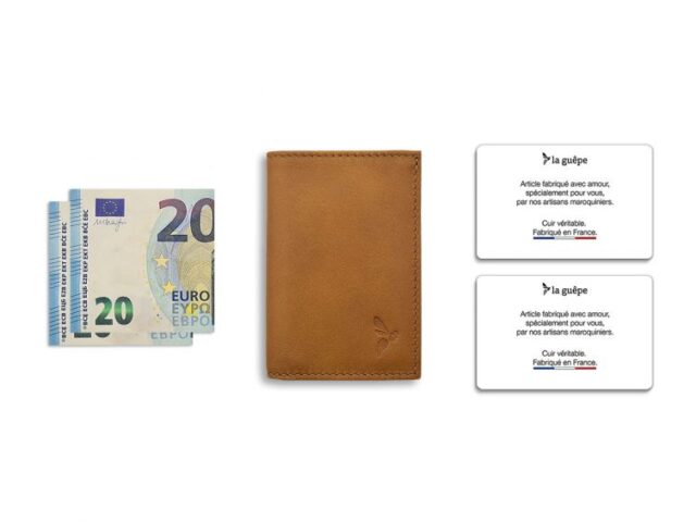La Guêpe - Petite Maroquinerie - Porte-cartes minimaliste "Luxe" tout cuir Gold 2 Cartes - PM-017-01