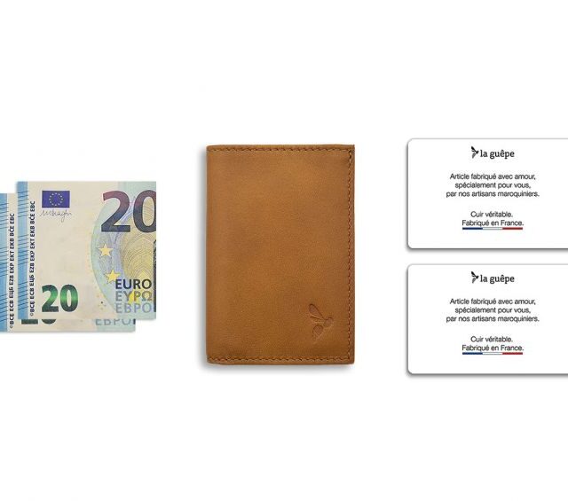La Guêpe - Petite Maroquinerie - Porte-cartes minimaliste "Luxe" tout cuir Gold 2 Cartes - PM-017-01