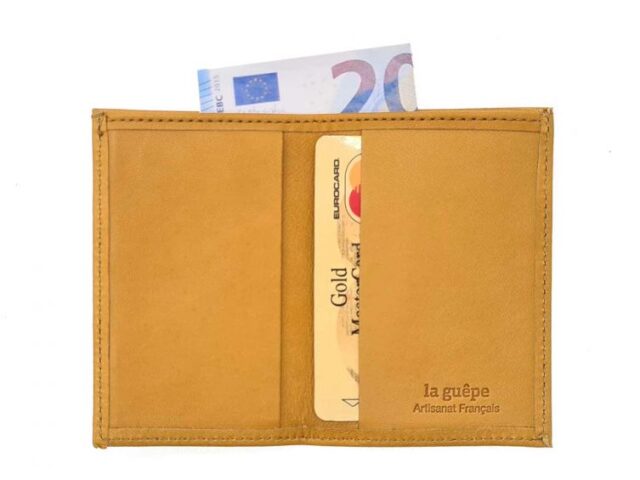 La Guêpe - Petite Maroquinerie - Porte-cartes minimaliste "Luxe" tout cuir Gold 2 Cartes - PM-017-01