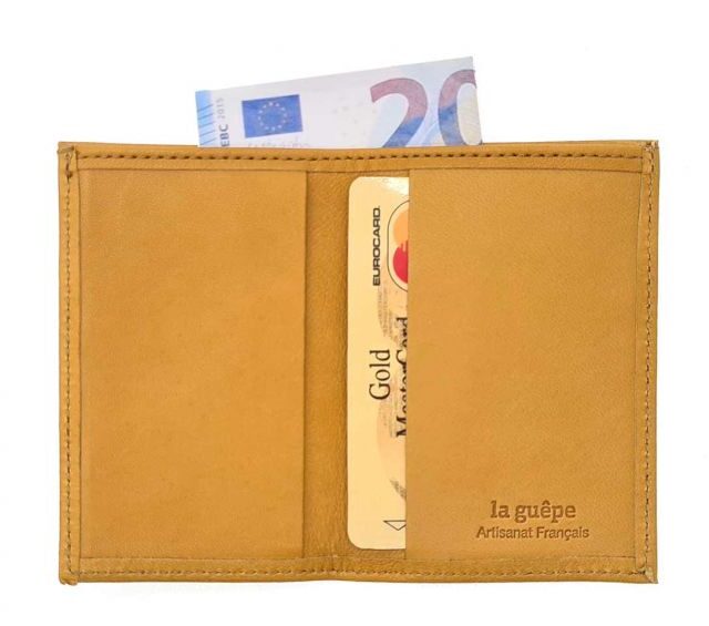 La Guêpe - Petite Maroquinerie - Porte-cartes minimaliste "Luxe" tout cuir Gold 2 Cartes - PM-017-01