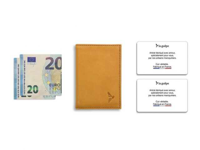 La Guêpe - Petite Maroquinerie - Porte-cartes minimaliste "Luxe" tout cuir Gold 2 Cartes - PM-017-01
