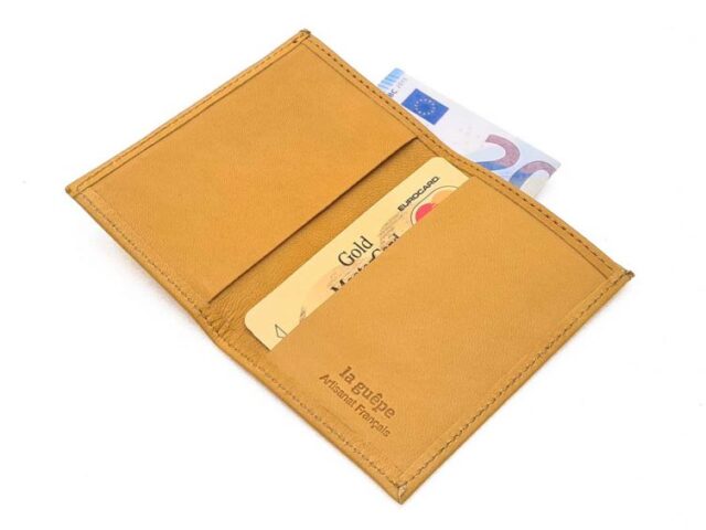 La Guêpe - Petite Maroquinerie - Porte-cartes minimaliste "Luxe" tout cuir Gold 2 Cartes - PM-017-01