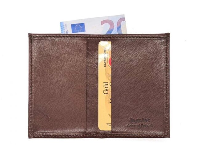 La Guêpe - Petite Maroquinerie - Porte-cartes minimaliste "Luxe" tout cuir marron 2 Cartes - PM-017-01