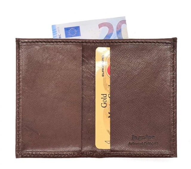 La Guêpe - Petite Maroquinerie - Porte-cartes minimaliste "Luxe" tout cuir marron 2 Cartes - PM-017-01