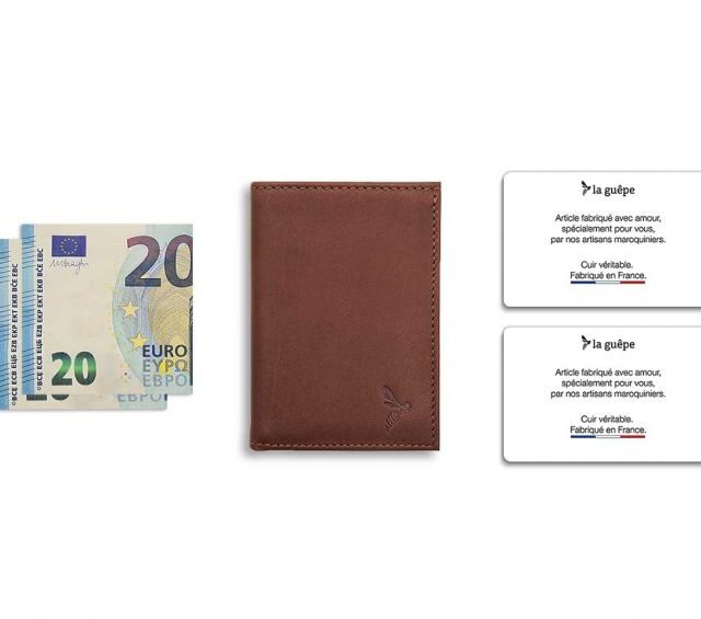 La Guêpe - Petite Maroquinerie - Porte-cartes minimaliste "Luxe" tout cuir marron 2 Cartes - PM-017-01