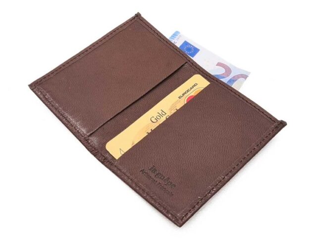 La Guêpe - Petite Maroquinerie - Porte-cartes minimaliste "Luxe" tout cuir marron 2 Cartes - PM-017-01