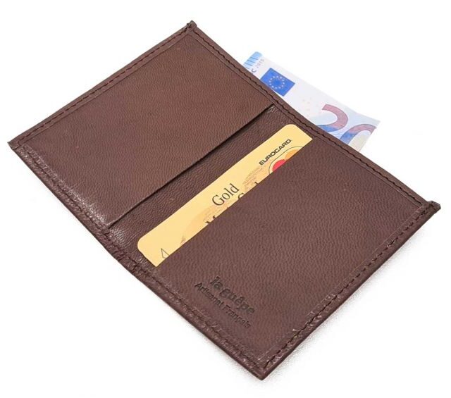 La Guêpe - Petite Maroquinerie - Porte-cartes minimaliste "Luxe" tout cuir marron 2 Cartes - PM-017-01