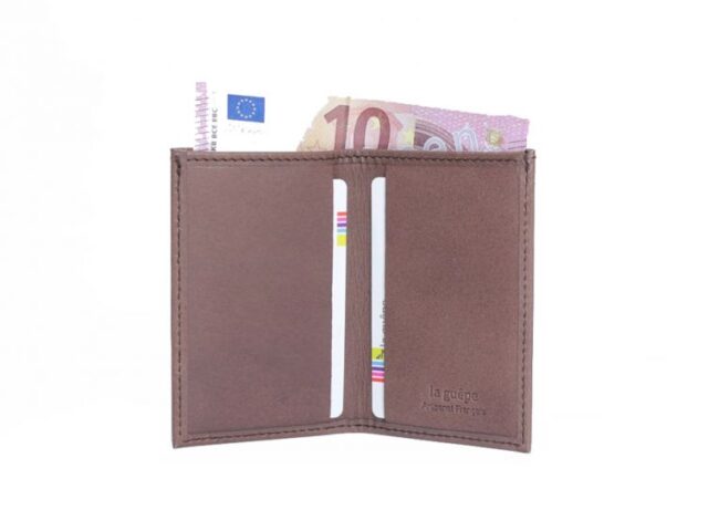 La Guêpe - Petite Maroquinerie - Porte-cartes minimaliste "Luxe" tout cuir marron 2 Cartes - PM-017-01
