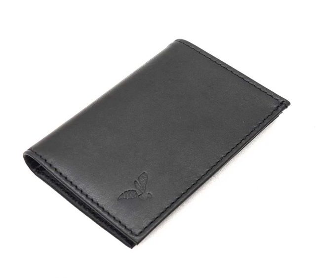 La Guêpe - Petite Maroquinerie - Porte-cartes minimaliste "Luxe" tout cuir noir 2 Cartes - PM-017-01